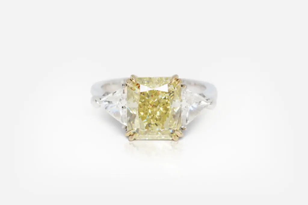 5.02 carat Fancy Yellow SI1 Radiant Shape Diamond Ring GIA
