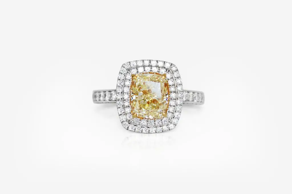 2.02 carat Fancy Yellow VS2 Ring Cushion Shape Diamond HRD - picture 1
