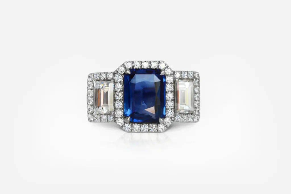 3.23 carat Blue Sapphire Octagon shape Ring GRS